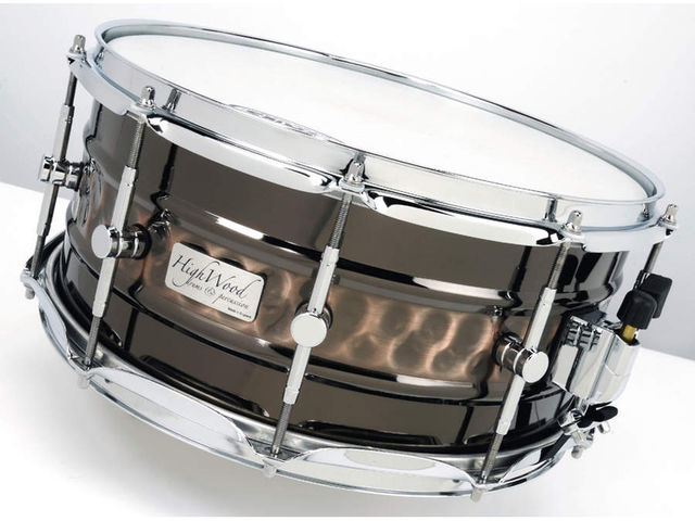 Highwood Hammer Snare Drums The hand-hammered shells, despite being finished in black nickel plate, boast a copper-like sheen